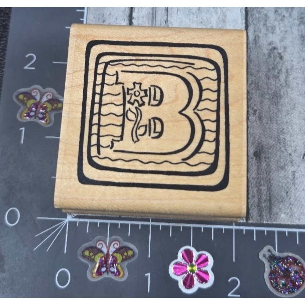 CTMH Letter B Flower Framed Close To My Heart  Rubber Stamp Wood #P7